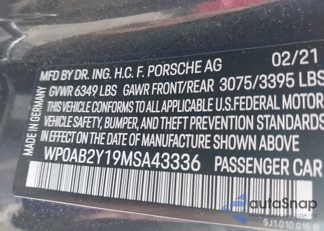 2021 Porsche Taycan 4S z USA, uszkodzony, nr VIN WP0AB2Y19MSA43336